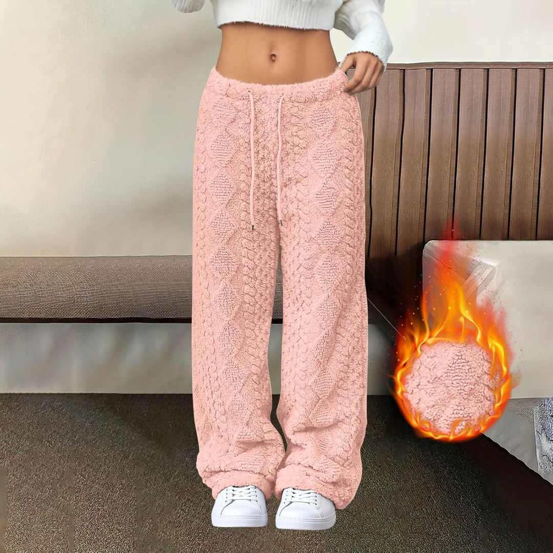 Generisch Strickhose Damen Flauschig Baggy Teddy Fleece Hosen Warm Plüsch Fleecehose Winter Lang Pyj