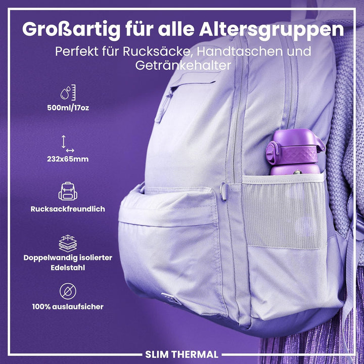 ion8 Vakuumisolierte Edelstahl-Trinkflasche, 500 ml, Auslaufsicher, Einhandöffnung, Sichere Verriege