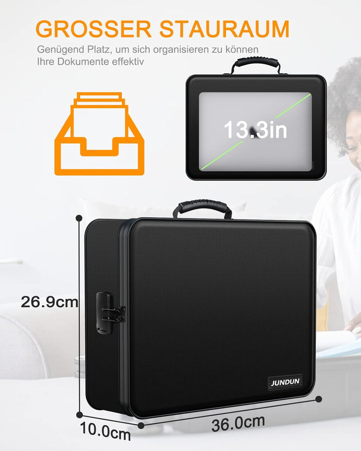 JUNDUN feuerfeste Dokumententasche mit Schloss, Aufbewahrungsbox mit 7 Fächern, Akten-Organizer, tra