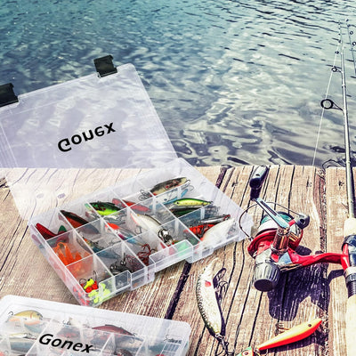 Gonex Köderboxen Angeln, Tackle Boxes 3/4 Stück, Transparente Kunststoff Angelbox mit Verstellbaren