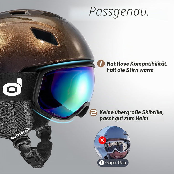 Odoland Skihelm und Skibrille Set Snowboardhelm mit Snowboardbrille für Damen und Herren Ski Goggles
