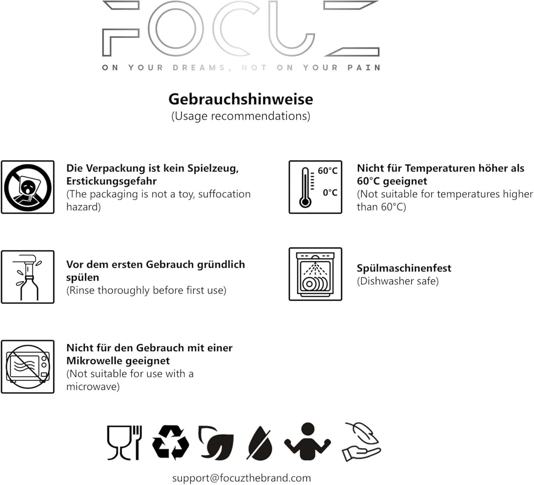 FOCUZ® Motivational Bottle 1 L [Schwarz] mit motivierender Zeitmarkierung, Trinkflasche 1l, 1 Liter