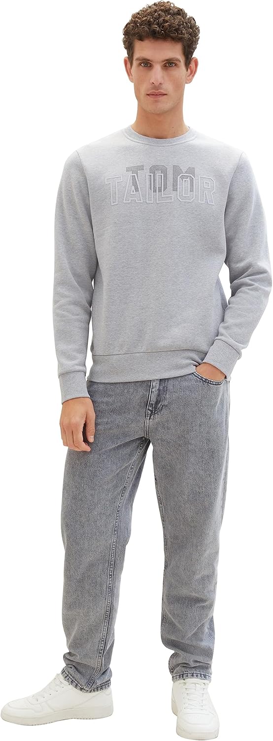 TOM TAILOR Herren Basic Crewneck Sweatshirt mit Logo-Print XXL 12035 - Grey Heather Melange, XXL 120