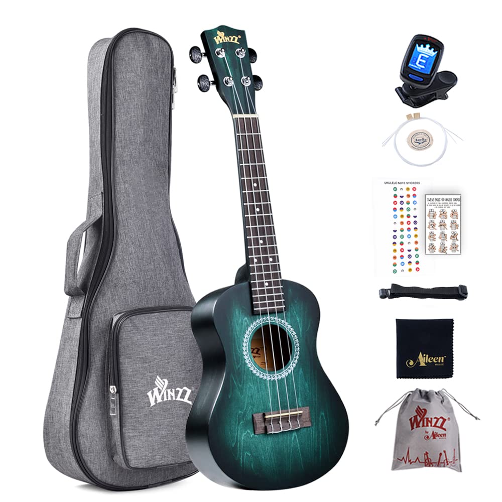 Winzz 23" Ukulele Konzert Anfänger Set Kinderm Erwachsene, Einzigartiges Farbdesign, mit Tasche, Sti