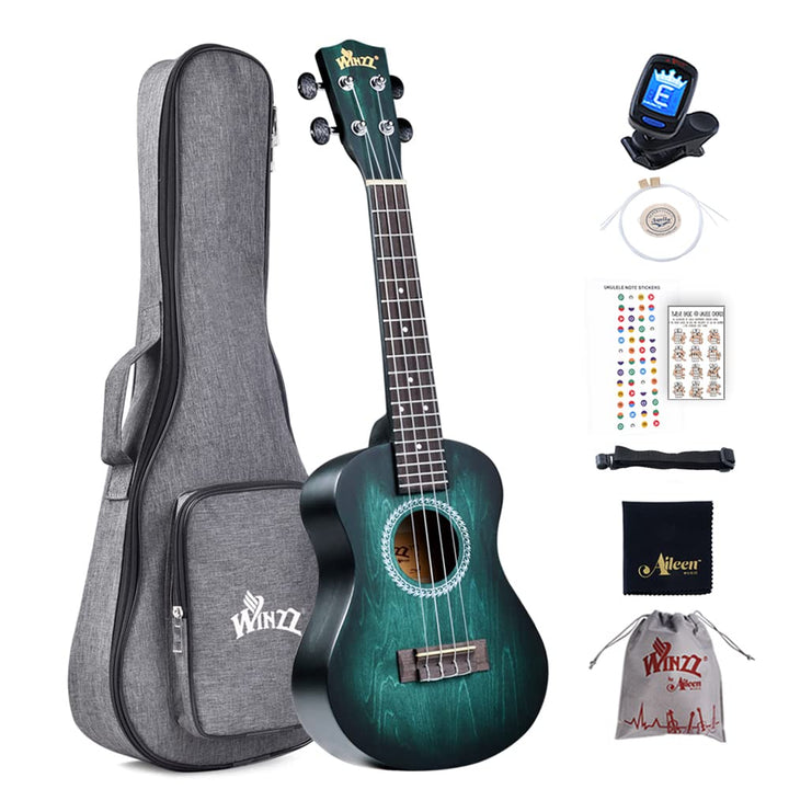 Winzz 23" Ukulele Konzert Anfänger Set Kinderm Erwachsene, Einzigartiges Farbdesign, mit Tasche, Sti