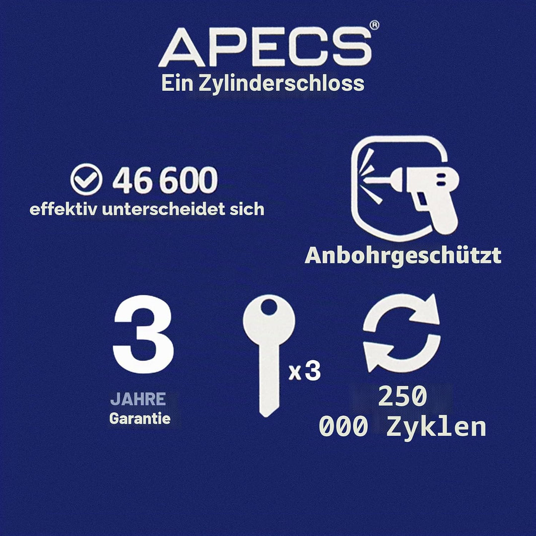 Schliesszylinder APECS Zylinderschloss Profilzylinder 35/55 mm fur Türschloss Haustür mit 3 Schlüsse