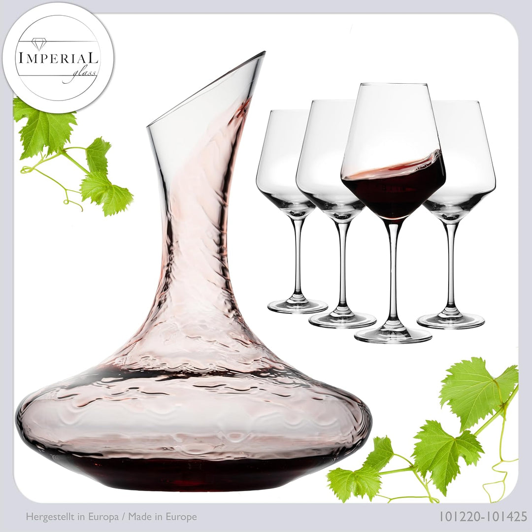 Weindekanter mit 4er Set Rotweingläser aus Crystalline Glas Serie Athen 2100ml/580ml Weinkaraffe Bor