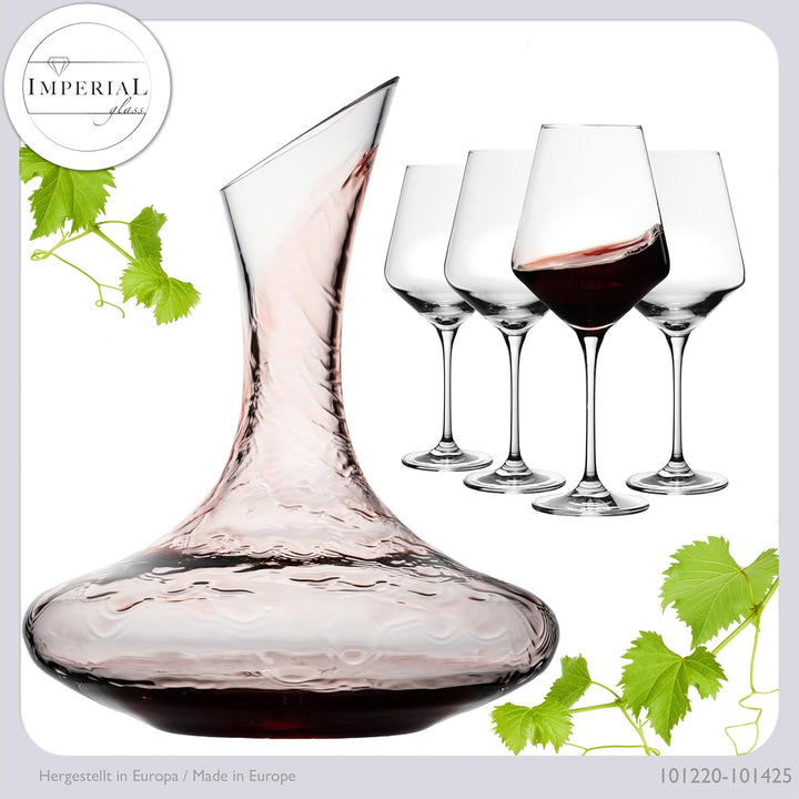 Weindekanter mit 4er Set Rotweingläser aus Crystalline Glas Serie Athen 2100ml/580ml Weinkaraffe Bor
