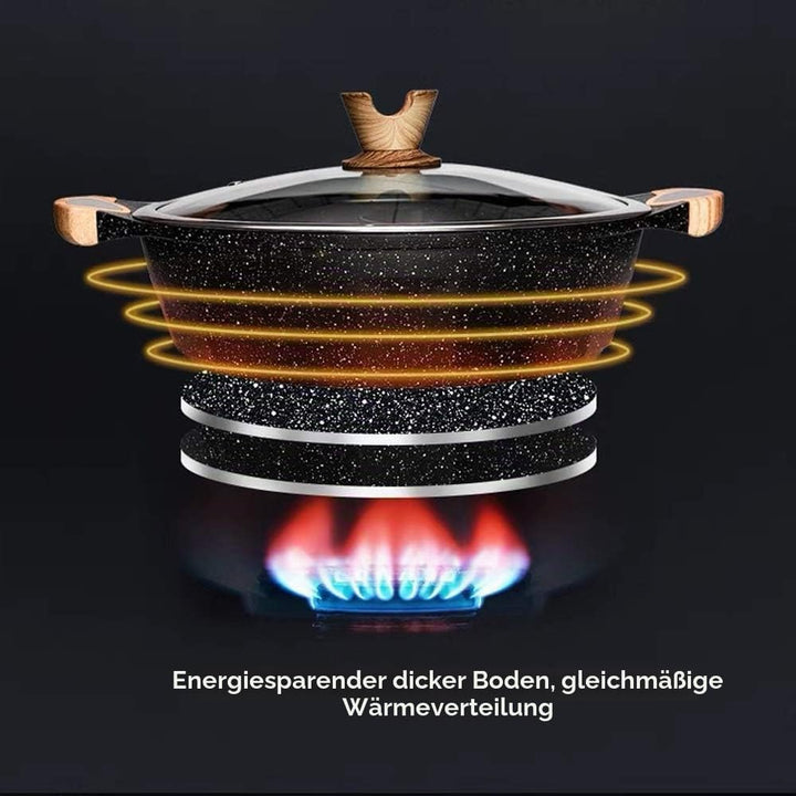 Granit Antihaft-Kochtopf 2,3 kg Grosses Fassungsvermögen Maifan-Stein geteilter Topf inklusive zwei