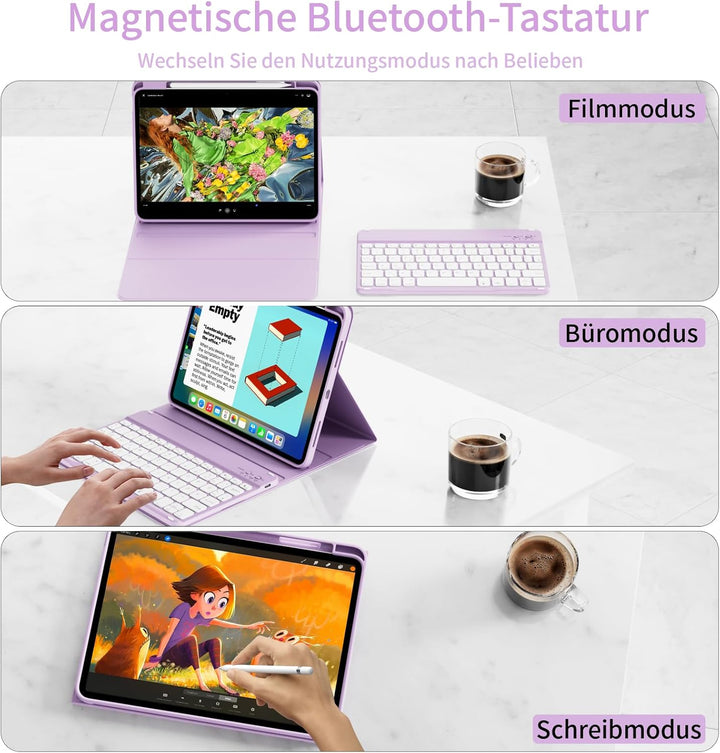 Hülle mit Tastatur für iPad A16 11. / 10. Generation (11 Zoll 2025/10,9 Zoll 2022) mit Stifthalter,