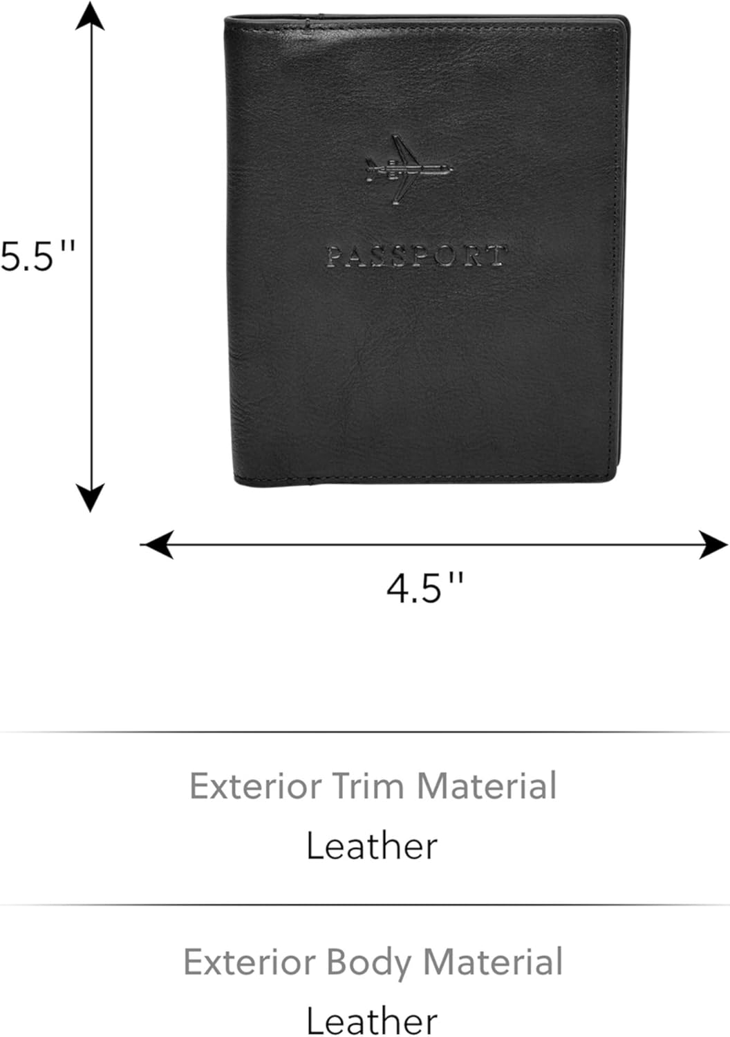 Fossil Herren Leder Reisepasshülle 11,43 cm L x 1,27 cm B x 13,97 cm H Schwarz, Schwarz