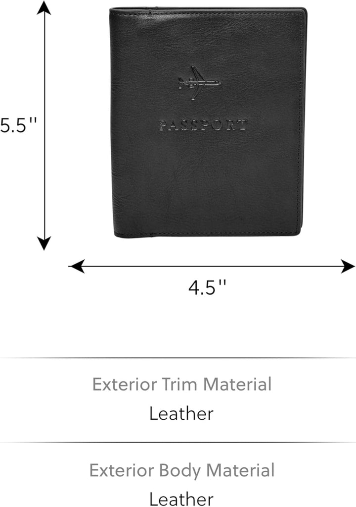 Fossil Herren Leder Reisepasshülle 11,43 cm L x 1,27 cm B x 13,97 cm H Schwarz, Schwarz
