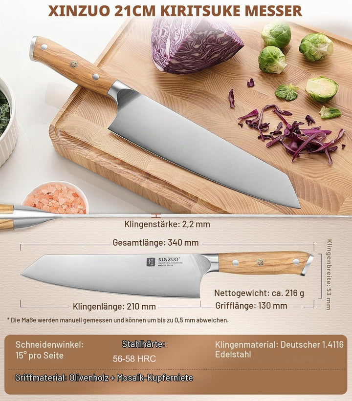 XINZUO Deutschem 1.4116 Edelstahl 21cm Kiritsuke Kochmesser -Schärfe und Haltbarkeit Küchenmesser fü