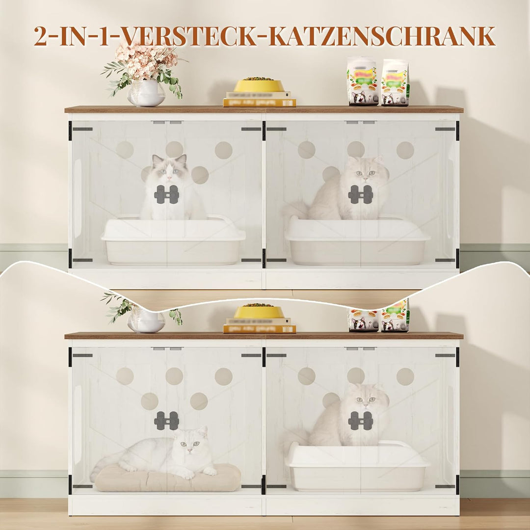 Hzuaneri Katzenschrank für 2 Katzen, Katzenklo Schrank, 120 x 50 x 54 cm, Katzentoilette Schrank Ver