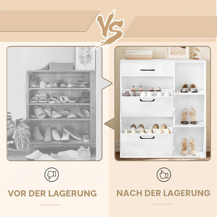 WOLTU Schuhregal Schuhkipper mit 3 Klappfächern, Schuhschrank Schuhorganizer Schuhständer schmal hoc