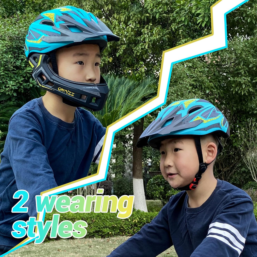 Kinder Fahrradhelm Leicht Integralhelm Kinder mit Abnehmbaren Kinnschutz Abnehmbarer Visier Kinder D