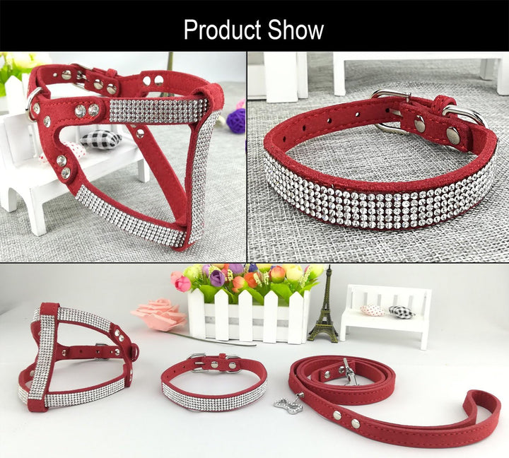 Hundehalsband & Geschirr & Leinen Sets Mode Komfortable Hundehalsband Diamante mit Geschirr & Leinen