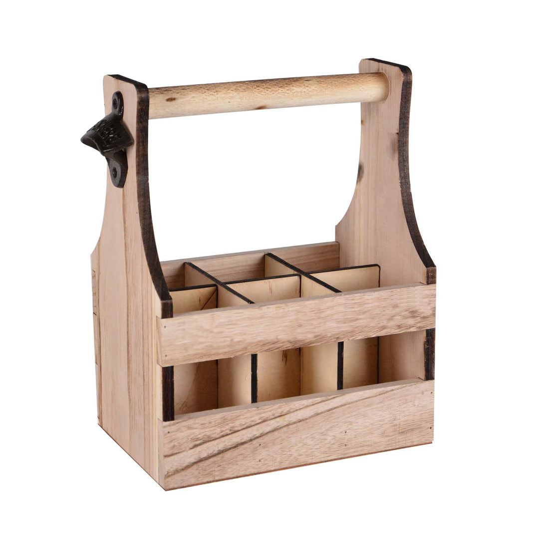 UNUS Home Flaschenträger aus Holz für 6 Flaschen ohne Beschriftung, Bierträger mit Flaschenöffner, G