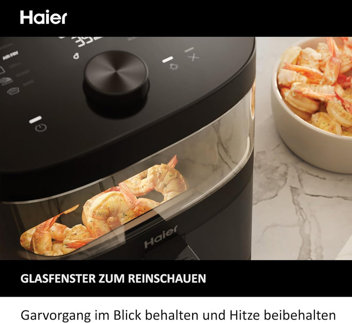 Haier Heissluftfritteuse mit Glasfenster I Airfryer mit 9 Programmen & 7 Liter Fassungsvermögen I 17