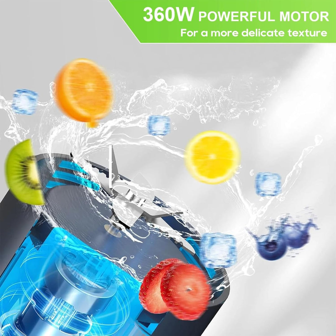 【Tragbarer Mixer】360W Hochleistungsmotor, 6000mAh langlebiger Akku, 652.0 g Reise-Smoothie Maker mit