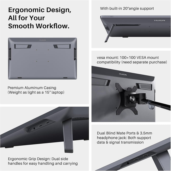 HUION Kamvas Pro 19 4K UHD Grafiktablett mit Display, PenTech 4.0 batteriefreier Stylus mit 2nd Gen