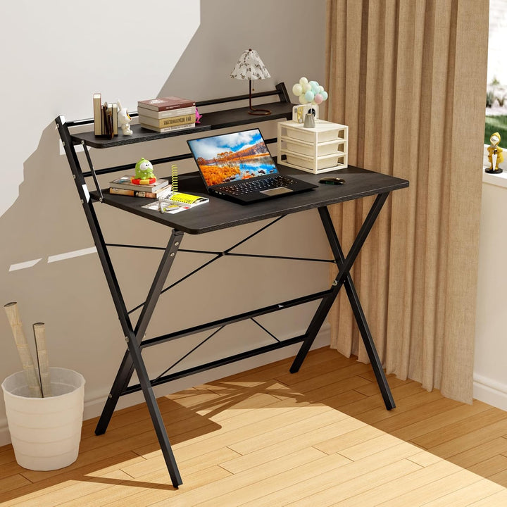 PIPIPOXER 80x50cm Schreibtisch Klappbar, Klappbarer Schreibtisch mit Regal, Schreibtisch Klappbar mi
