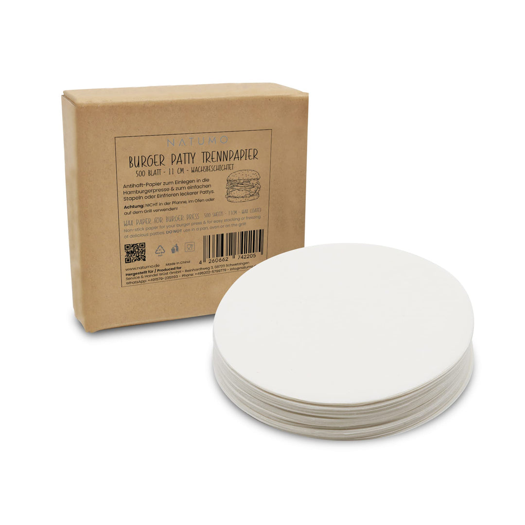 NATUMO Antihaft Burger Papier Zuschnitte (Ø11cm – 500 Blatt), rundes Wachspapier als Trennpapier in