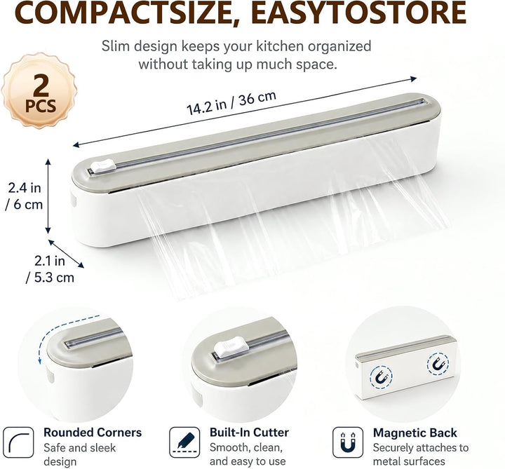 BORDEAG 2 Stück Magnetischer Frischhaltefolienspender, 36 * 5.3 * 6 cm Frischhaltefolienspender mit
