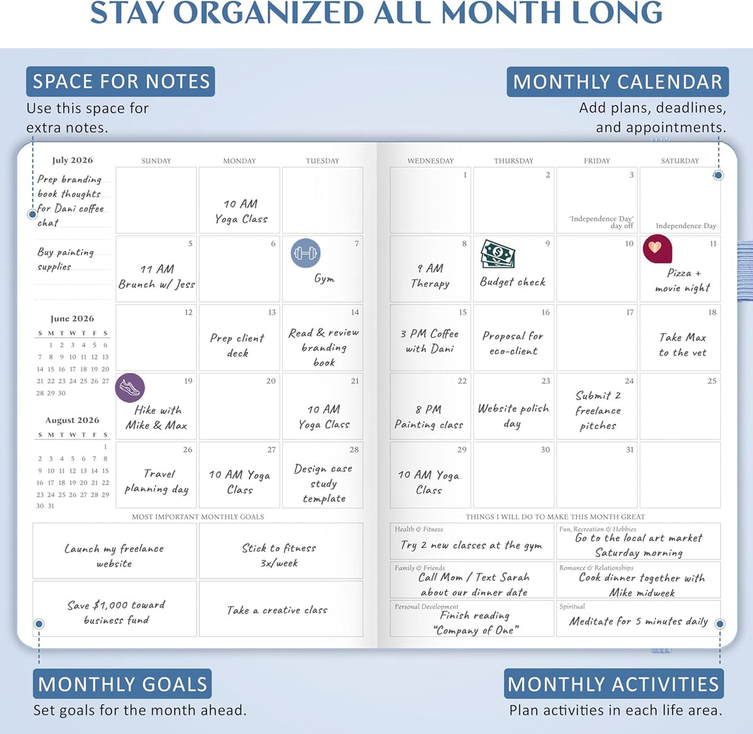 Legend Planner Januar 2024 – Januar 2025, datierter Wochen- und Monatsplaner, um Ihre Ziele zu errei