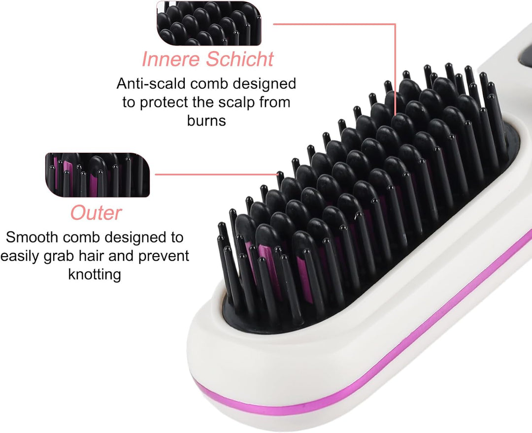 Kabellos Stylingbürste Für Kurze Haare - Anti Gabel Elektrische Haarbürste, Glatter Gerader Glättbür