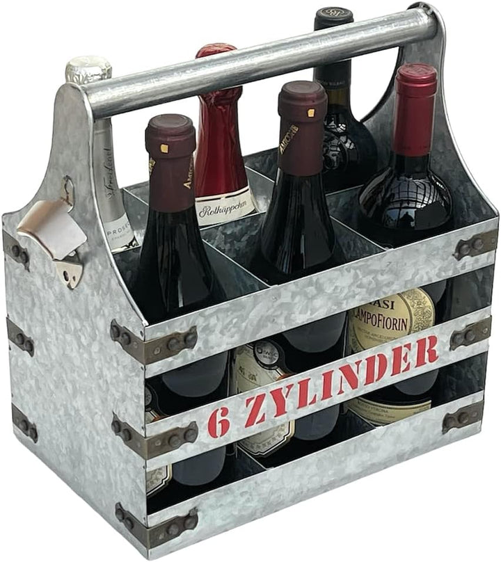 DanDiBo Weinträger Metall mit Öffner Flaschenträger 6 Zylinder V6 96402 Flaschenträger Flaschenöffne