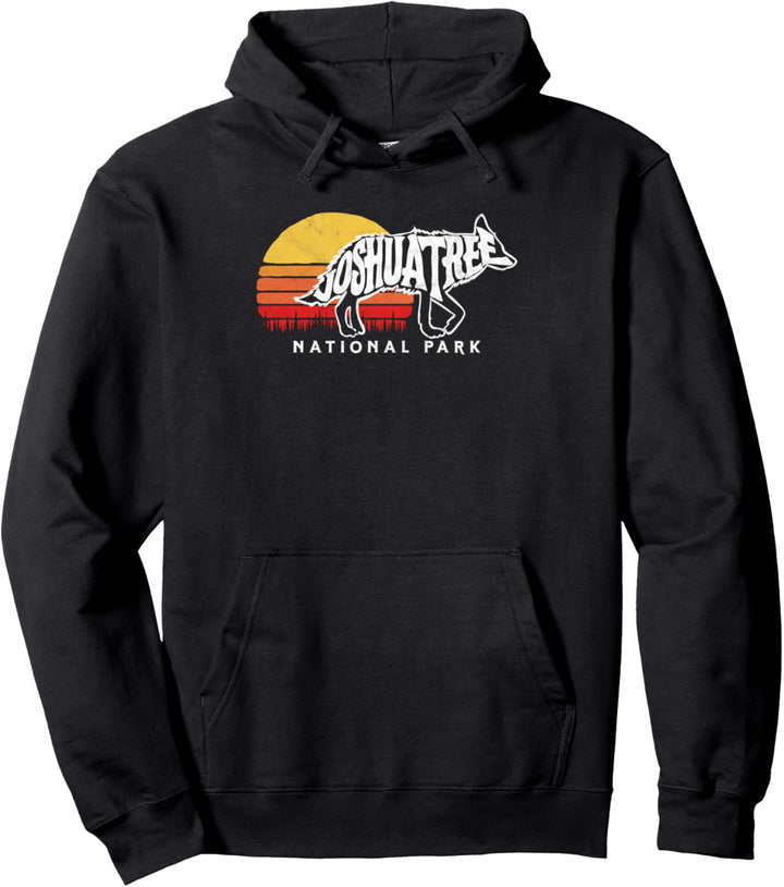 Joshua Tree National Park Vintage Sun & Coyote Graphic Retro Pullover Hoodie