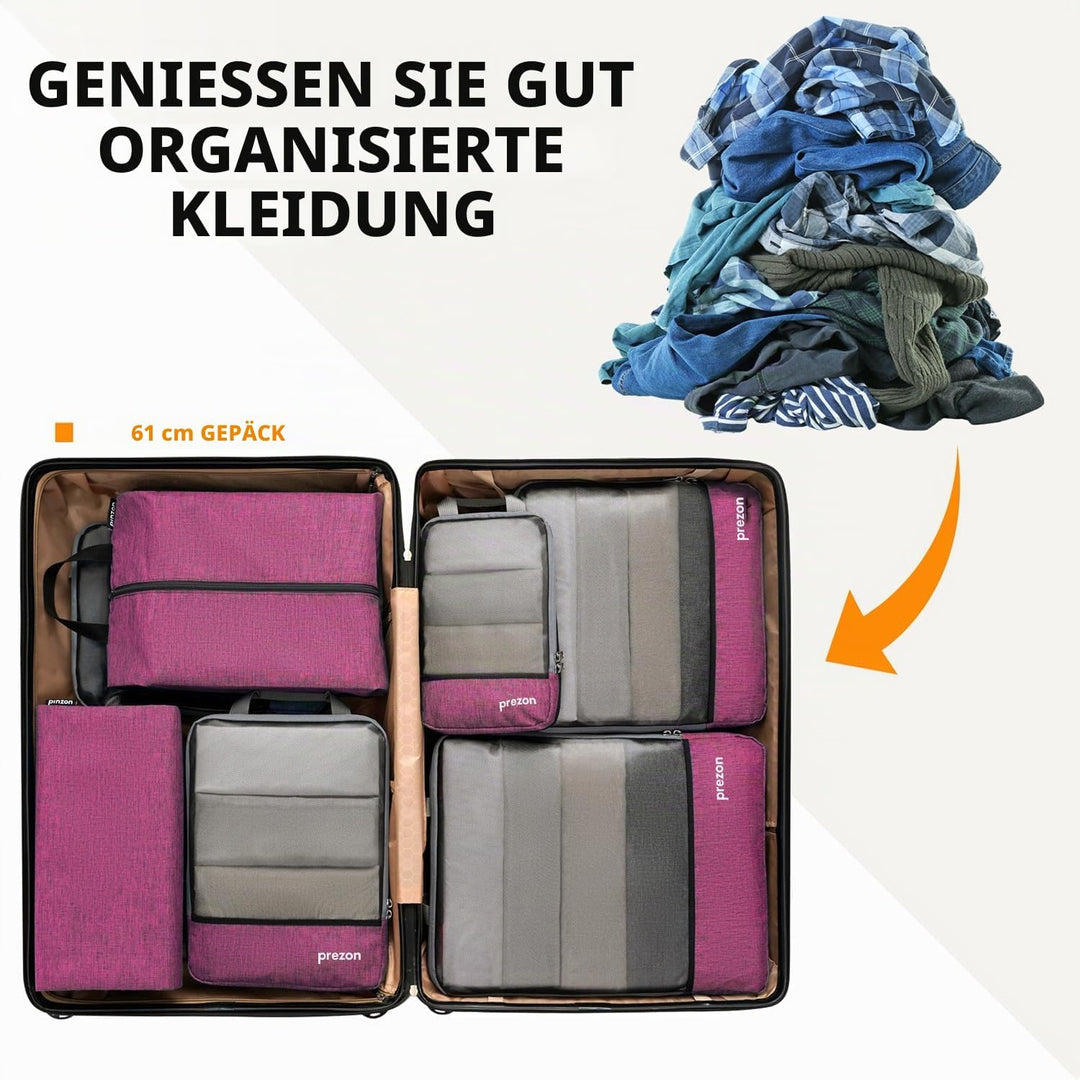 Prezon Komprimierbaren Packwürfeln mit Reiseschuhtasche und Wäschesack, Erweiterbarer Koffer-Organiz