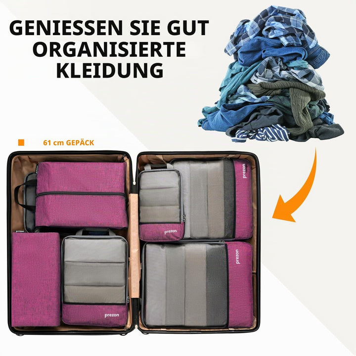 Prezon Komprimierbaren Packwürfeln mit Reiseschuhtasche und Wäschesack, Erweiterbarer Koffer-Organiz
