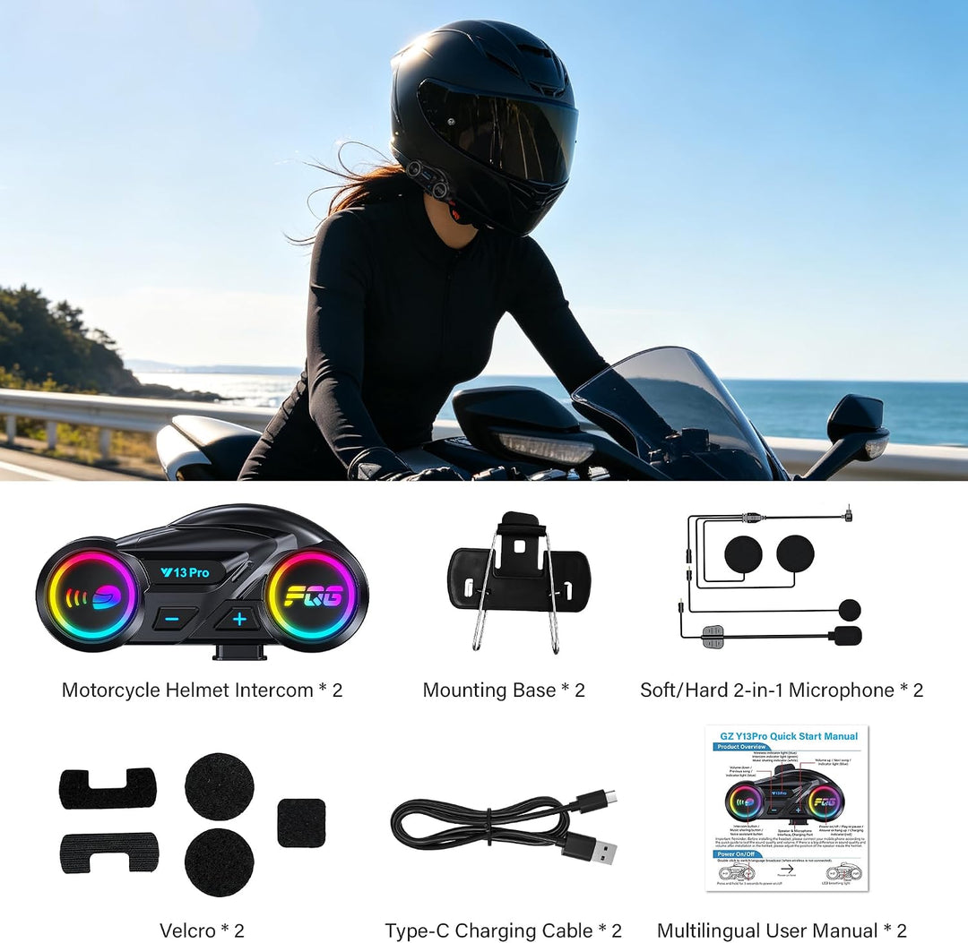 2 Stück Motorrad Headset Bluetooth 6.0,Motorradhelm Bluetooth Headset Standard Size x 2 2, Standard