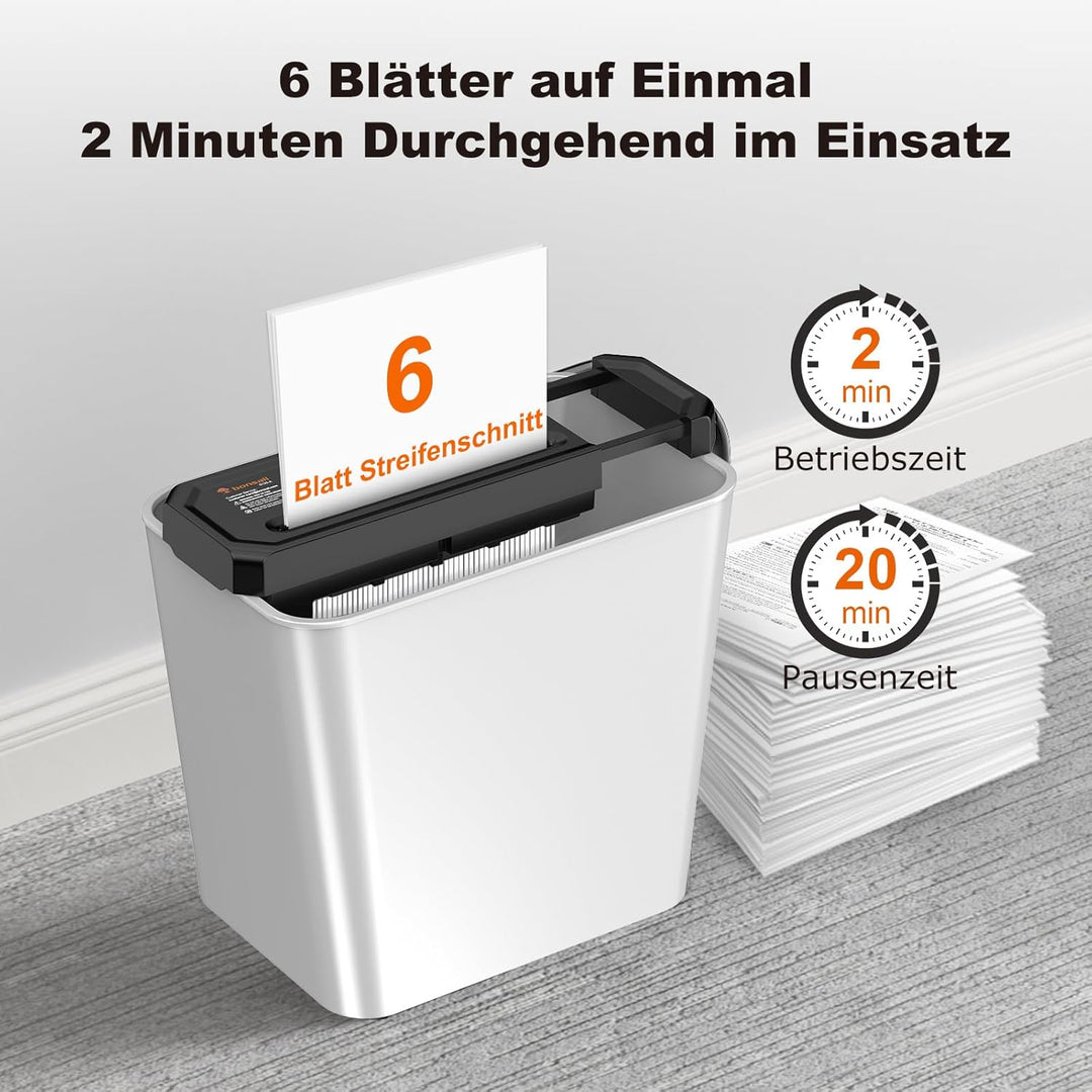 Bonsaii Aktenvernichter, 6-Blatt Streifenschnitt für Homeoffice, inklusive Kreditkartenvernichtung,