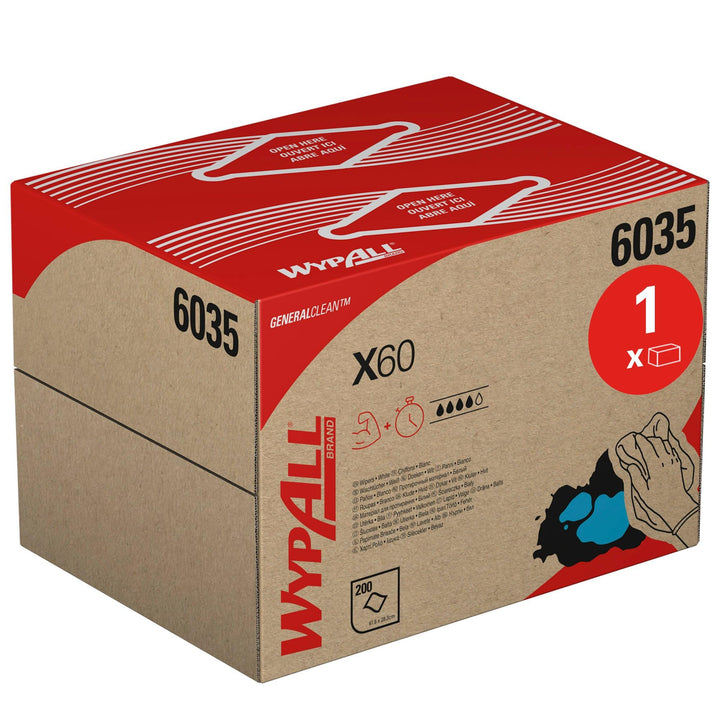 WypAll X60 General Clean-Tücher 6035 – Weisse Tücher – 1 BRAG-Box mit 200 weissen Tüchern 1 Box = 20