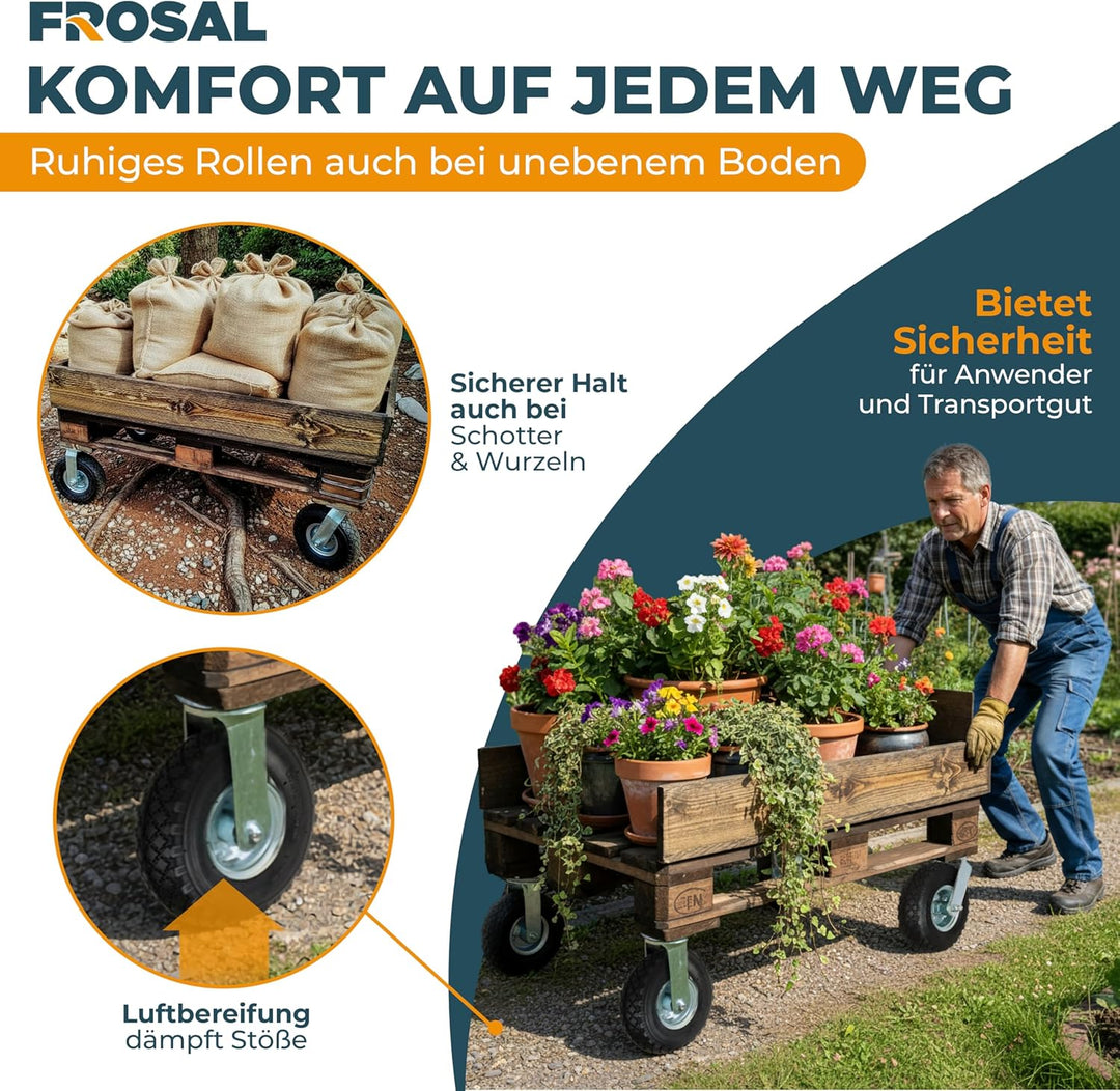 2 x Frosal Bockrolle + 2 x Lenkrolle Set Ø 260 x 85 mm | 3.00-4 Rad als 4-tlg. Set | Luftrad auf Sta