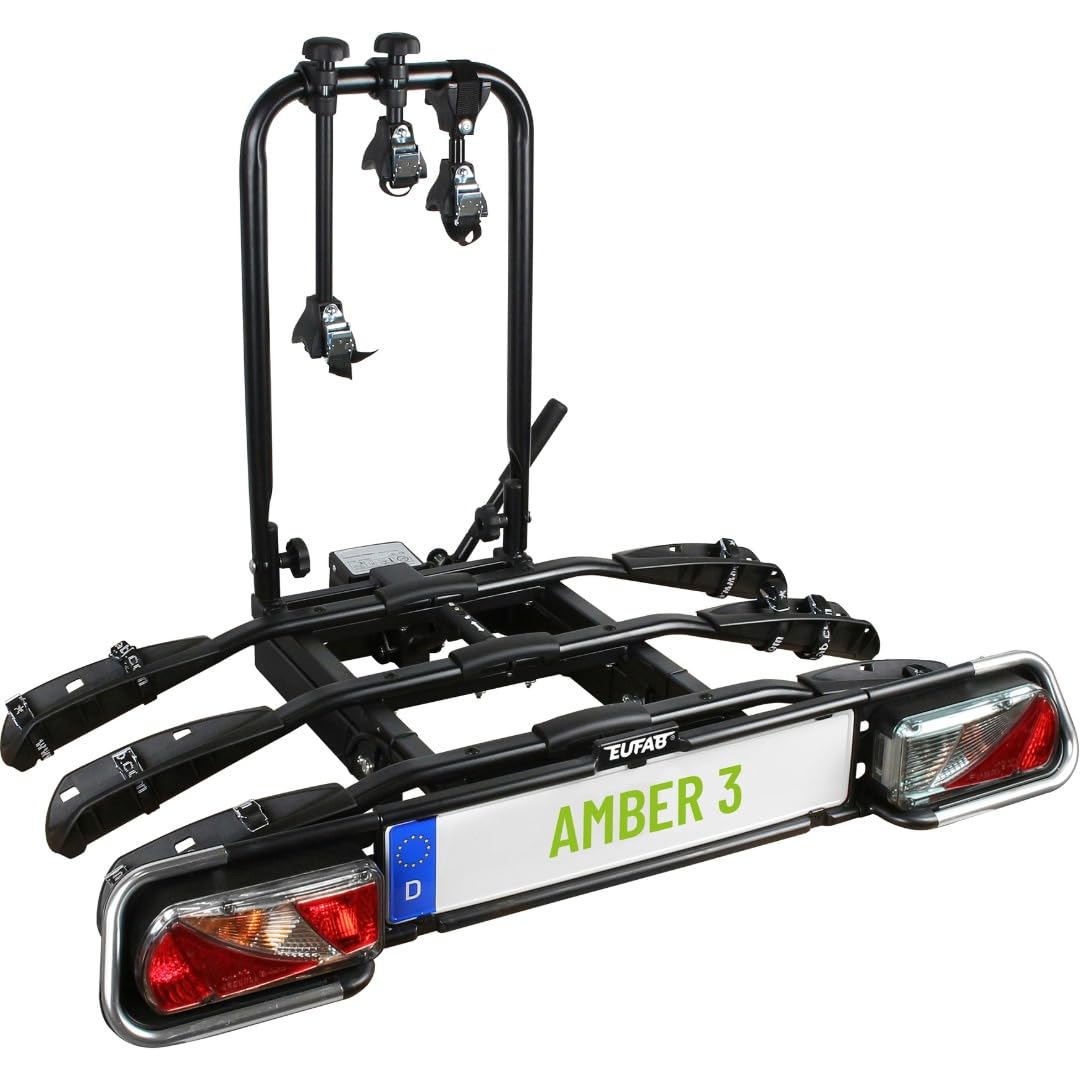 EUFAB 11555 Fahrradträger AMBER 3, E-Bike geeignet, teilweise vormontiert, Diebstahlschutz, für 3 Fa