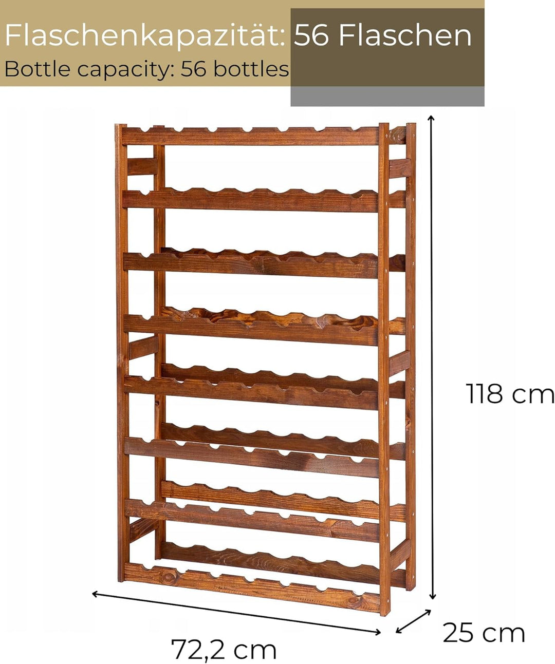 Weinregal Holz 56 Flaschen Braun 72,5x118x25 cm Wine Rack Regal Flaschenregal Weinflaschenregal Getr