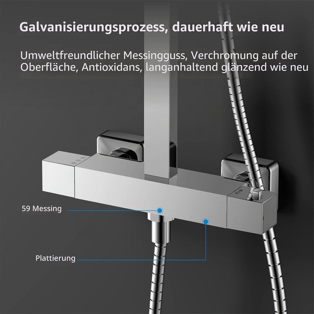 YOOZENA Duschsystem,Duscharmatur Komplettset,Duscharmatur mit Thermostat, Duschkopf mit Schlauch und