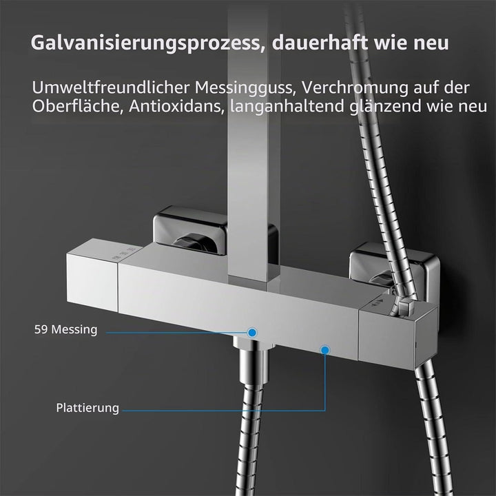 YOOZENA Duschsystem,Duscharmatur Komplettset,Duscharmatur mit Thermostat, Duschkopf mit Schlauch und