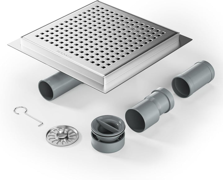 Bernkot Duschrinne Quadrat 20 * 20cm, 360° Siphon mit Geruchsstop und Haarsieb Edelstahl Ablaufrinne