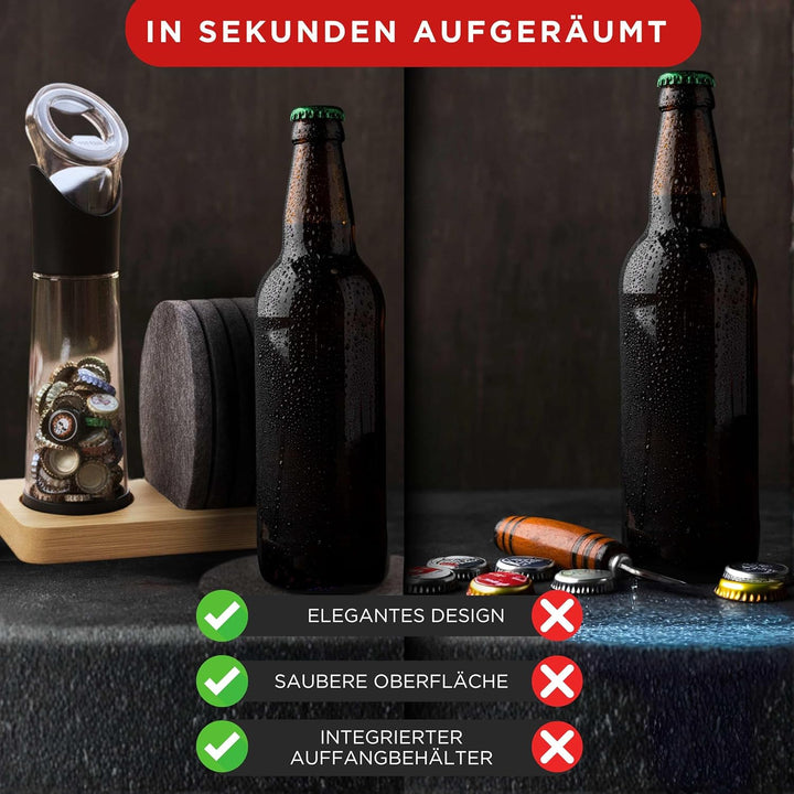 wortek Flaschenöffner mit Auffangbehälter + Filz Untersetzer Gläser Set mit Halterung Glas Untersetz