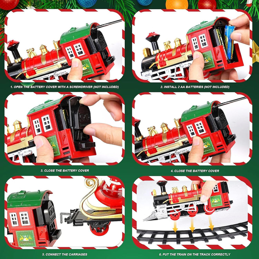 Elektrischer Zug Set für Kinder,Weihnachtszug um den Weihnachtsbaum,Eisenbahn Schienen Zug Set,Eisen