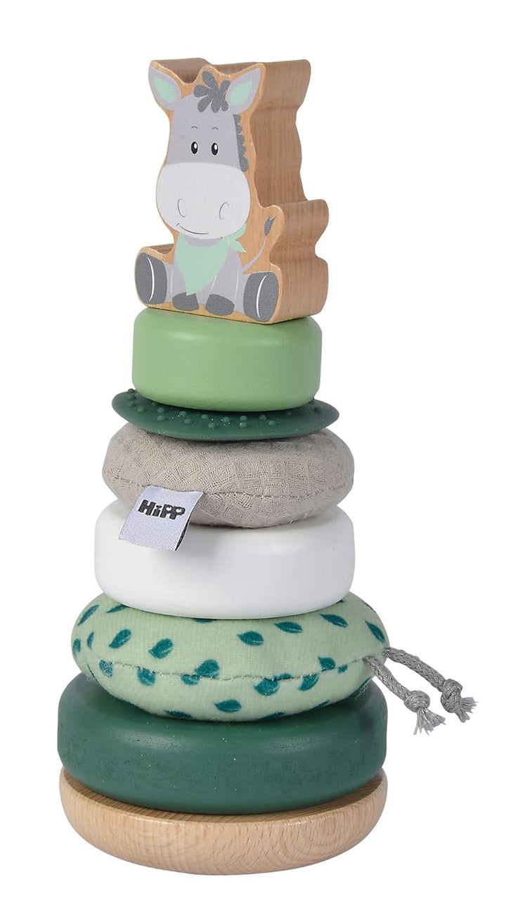 Eichhorn - Baby Hipp Stapelturm mit Ringen aus Stoff, Holz und Silikon, 8-TLG. 19cm lang, 100% FSC z