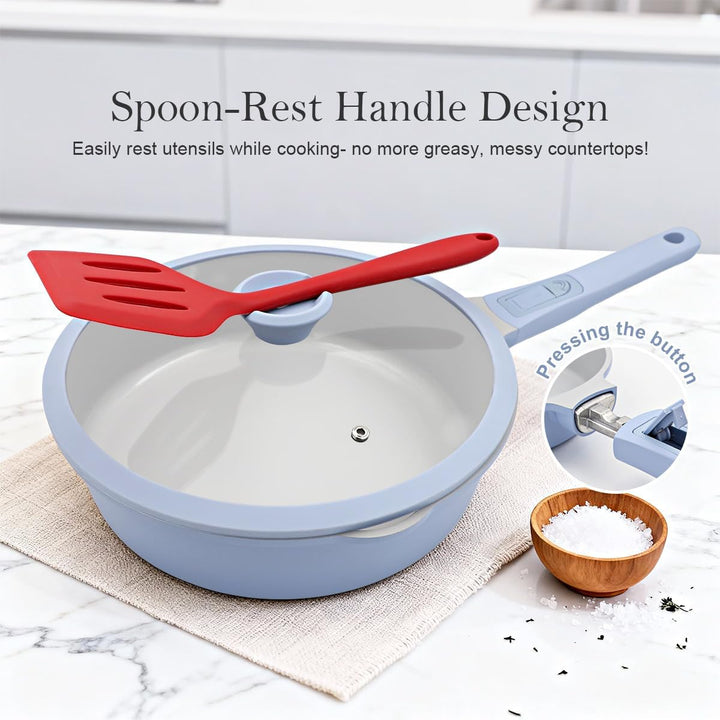 Keramik Pfanne 28 cm mit Deckel, Antihaft Keramikbeschichtung Bratpfanne 28 cm mit Abnehmbarer Griff