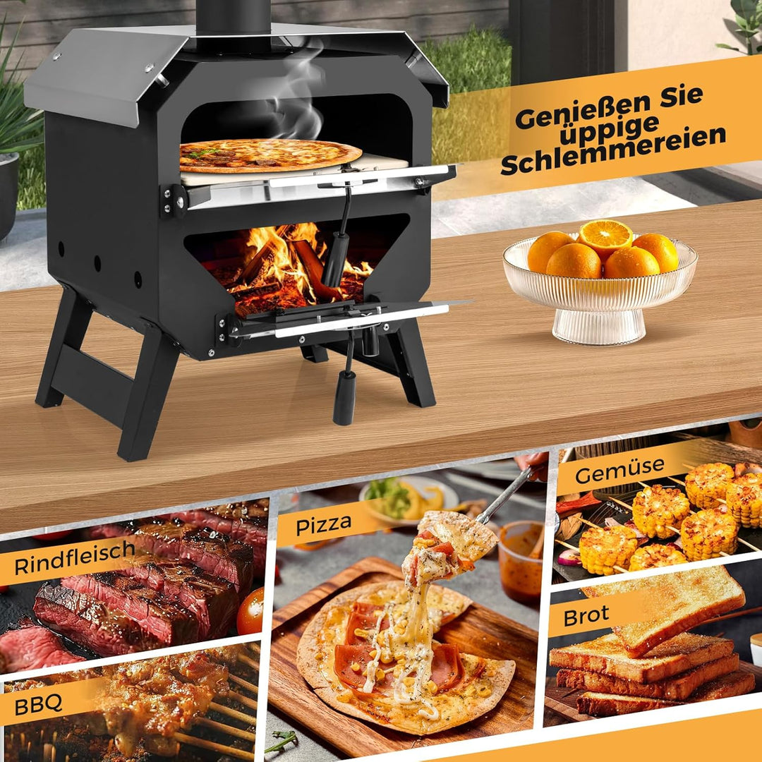 COSTWAY Outdoor Pizzaofen, Pizza Ofen mit Pizzaschaufel, Pizzastein, wasserdichter Abdeckung, Edelst