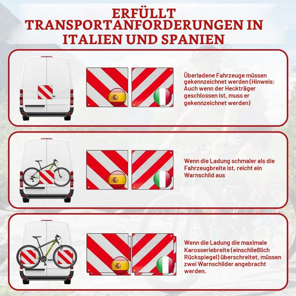2 in1 Aluminium Warning Sign for Italy/Spain, 2 Stück Warning Sign Italy and Spain with 8 Tie Down S