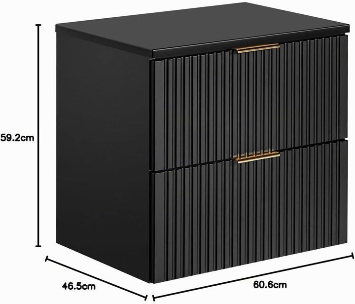 Lomadox Badezimmermöbel Waschtisch-Unterschrank 60cm matt schwarz mit gerilllter Front Waschbecken B